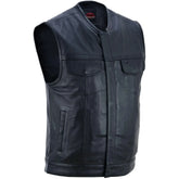 Men's Titan Black Leather Vest -  Milled Cowhide, Hidden Zipper